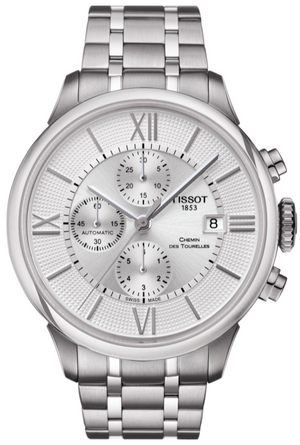 Tissot Chemin des Tourelles Automatic Chronograph White Dial Silver Steel Strap Watch for Men - T099.427.11.038.00