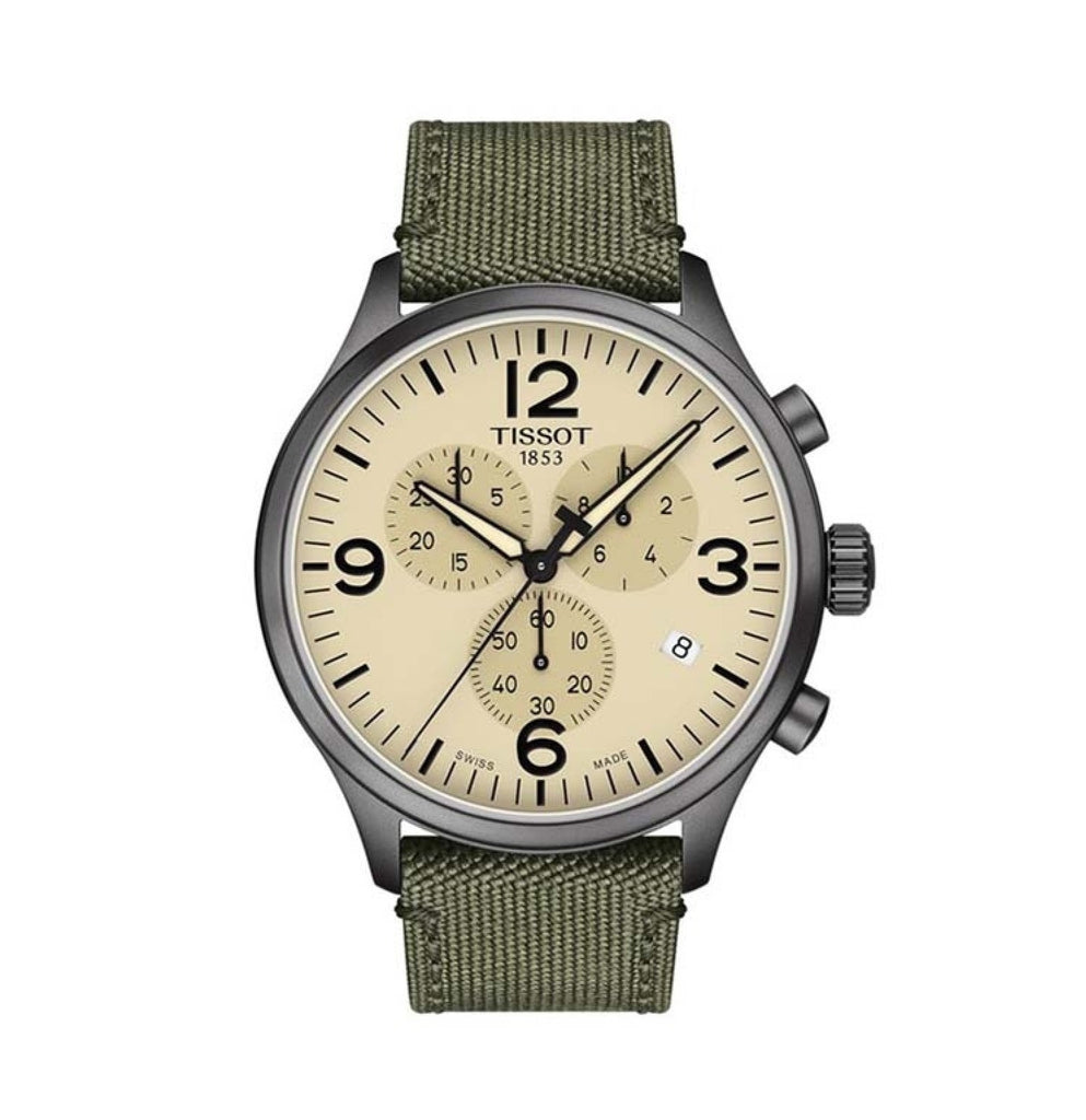 Tissot T Sport Chrono XL Beige Dial Green Nylon Strap Watch for Men