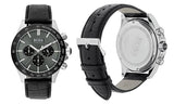 Hugo Boss Ikon Grey Dial Black Leather Strap Watch for Men - 1513177