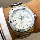Jam Tangan Pria Tag Heuer Aquaracer Automatic White Dial Silver Steel Strap - WAY2111.BA0928