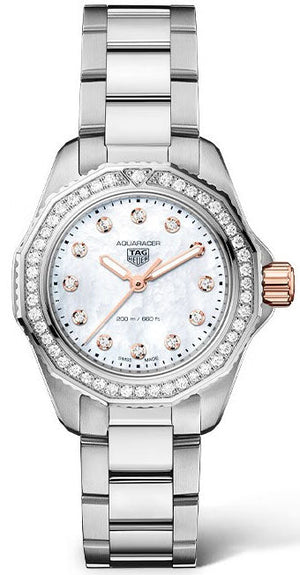 Tag Heuer Aquaracer Professional 200 Quartz Diamonds Mother of Pearl Dial Silver Steel Strap Watch for Women - WBP1451.BA0622