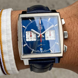 Tag Heuer Monaco Automatic Chronograph Blue Dial Blue Leather Strap Watch for Men - CBL2111.FC6453