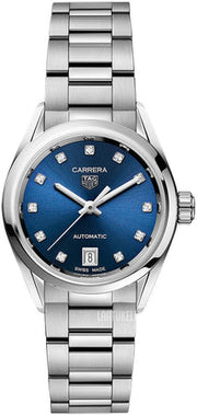 Tag Heuer Carrera Diamonds Blue Dial Silver Steel Strap Watch for Women - WBN2413.BA0621