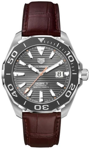 Tag Heuer Aquaracer Caliber 5 Black Dial Brown Leather Strap Watch for Men - WAY201M.FC6474