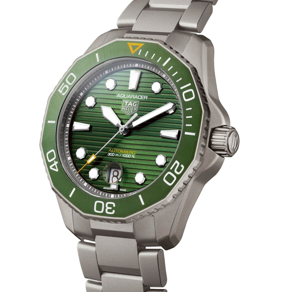 Tag Heuer Aquaracer Calibre 5 Green Dial Silver Steel Strap Watch for Men - WAY201S.BA0927