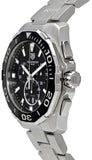 Tag Heuer Aquaracer Quartz Chronograph Black Dial Silver Steel Strap Jam Tangan untuk Pria - CAY111A.BA0927