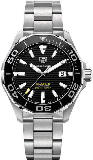 Tag Heuer Aquaracer Caliber 5 Black Dial Silver Steel Strap Watch for Men - WAY201A .BA0927