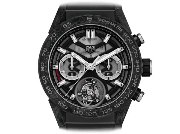 Tag Heuer Carrera Chronograph Tourbillion Titanium Carbon Black Dial Black Rubber Strap Watch for Men