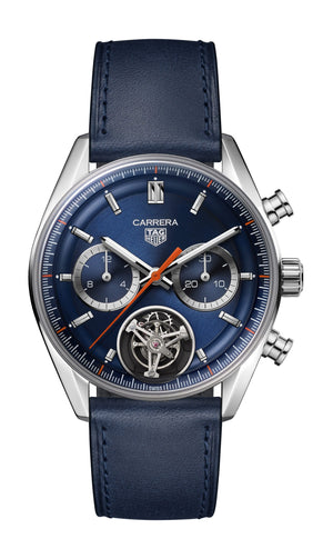 Tag Heuer Carrera Chronograph Tourbillion Blue Dial Blue Leather Strap Watch for Men - CBS5010.FC6543