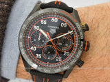 Tag Heuer Carrera Chronograph Porsche Orange Racing 44mm Black Dial Black Nylon Strap Watch for Men - CBN2A1M.FC6526