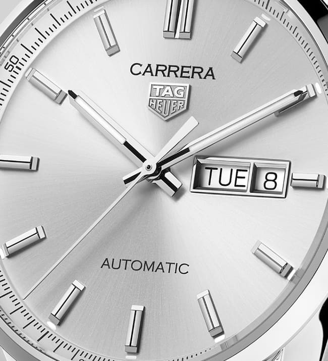 TAG Heuer Carrera Calibre 5 Automatic Mens Silver Leather Watch -  WBN2011.FC6484