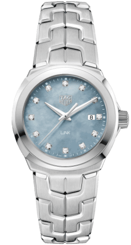 Tag Heuer Link Quartz Diamonds Blue Mother of Pearl Dial Silver Steel Strap Watch for Women - WBC1313.BA0600