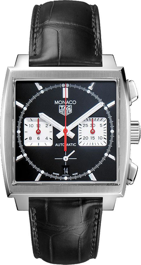 Tag Heuer Monaco Automatic Chronograph Black Dial Black Leather