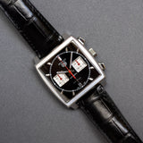 Tag Heuer Monaco Automatic Chronograph Black Dial Black Leather Strap Watch for Men - CBL2113.FC6177