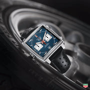 Tag Heuer Monaco Automatic Chronograph Blue Dial Black Leather Strap Watch for Men - CAW211P.FC6356