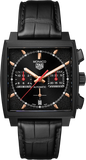 Tag Heuer Monaco Automatic Chronograph Black Dial Black Leather Strap Watch for Men - CBL2180.FC6497