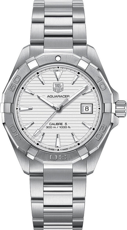 Jam Tangan Pria Tag Heuer Aquaracer Automatic White Dial Silver Steel Strap - WAY2111.BA0928