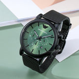 Emporio Armani Luigi Chronograph Green Dial Black Mesh Bracelet Watch For Men - AR11470