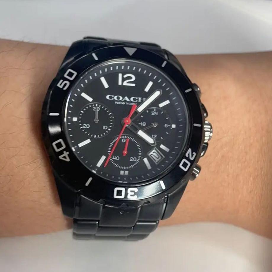 Coach Kent Chronograph Black Dial Black Steel Strap Watch for Men - 14