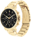 Tommy Hilfiger Tyson Chronograph Black Dial Gold Steel Strap Watch For Men - 1710589