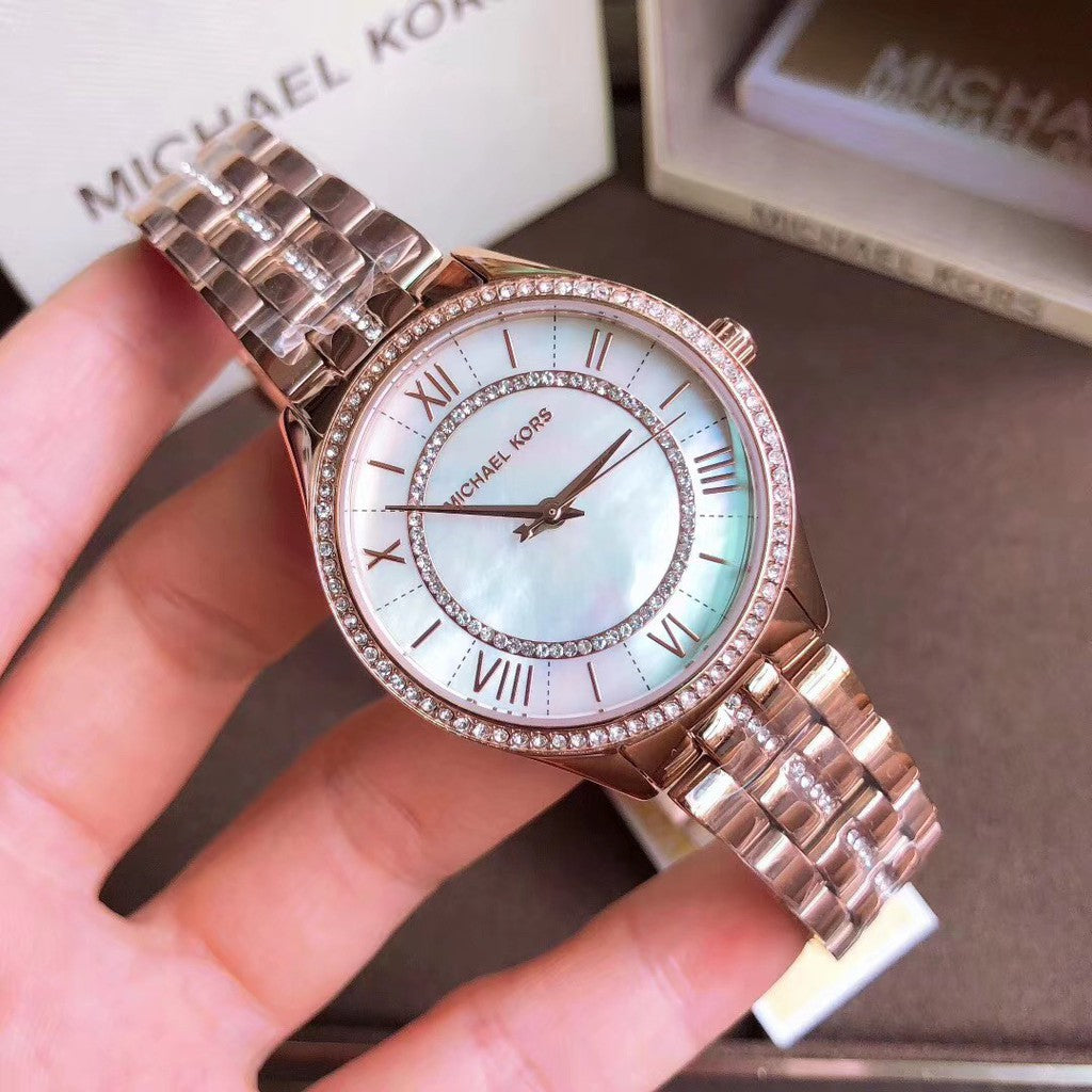 Michael Kors Watch Strap Gold Rose Pearl Lauryn Women for Mother of Dial Steel