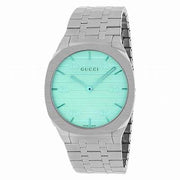 Gucci 25H Quartz Turquoise Dial Silver Steel Strap Watch For Women - YA163409