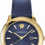 Versace V-Urban Quartz Blue Dial Blue Leather Strap Watch for Men - VELQ00319