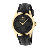 Gucci G Timeless Quartz Black Dial Black Leather Strap Watch For Women - YA1264034A