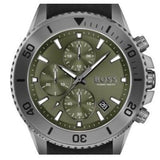 Hugo Boss Admiral Chronograph Green Dial Black Rubber Strap Watch for Men - 1513967