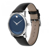 Movado Museum Classic Blue Dial Black Leather Strap Watch for Men - 606610