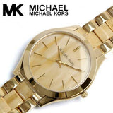 Michael Kors Slim Runway Gold Dial Two Tone Gold Strap Watch for Women - MK4285