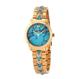 Michael Kors Petite Runway Mercer Blue Dial Gold Steel Strap Watch For Women - MK6673