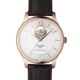 Tissot Tradition Powermatic 80 Open Heart Silver Dial Jam Tangan Tali Kulit Coklat Untuk Pria - T063.907.36.038.00