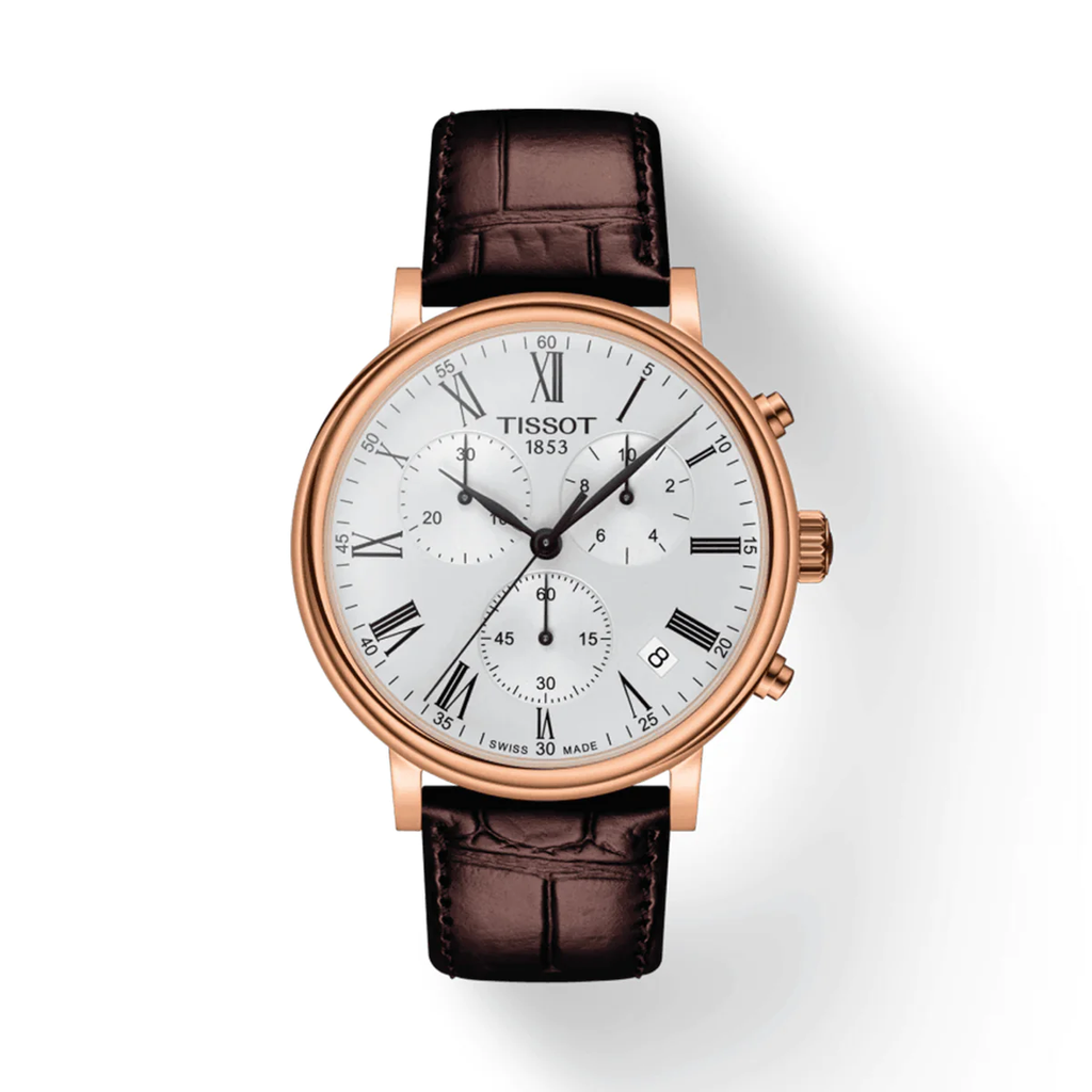 Tissot Carson Premium Chronograph White Dial Brown Leather Strap Watch For Men - T122.417.36.033.00
