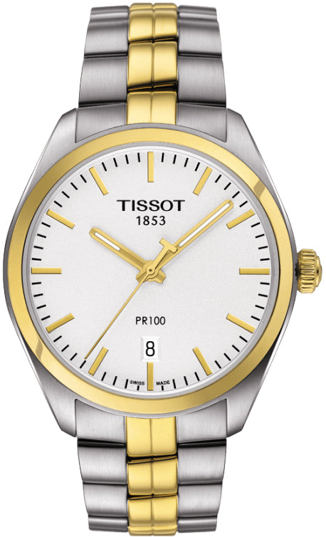 Tissot T Classic PR 100 White Dial Two Tone Steel Strap Watch for