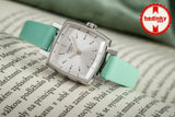 Tissot T Lady Lovely Square Silver Dial Light Green Leather Strap Watch for Women - T058.109.16.031.01