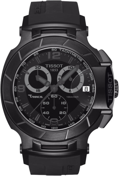 Tissot T Race Chronograph Black Dial Black Rubber Strap Watch for Men