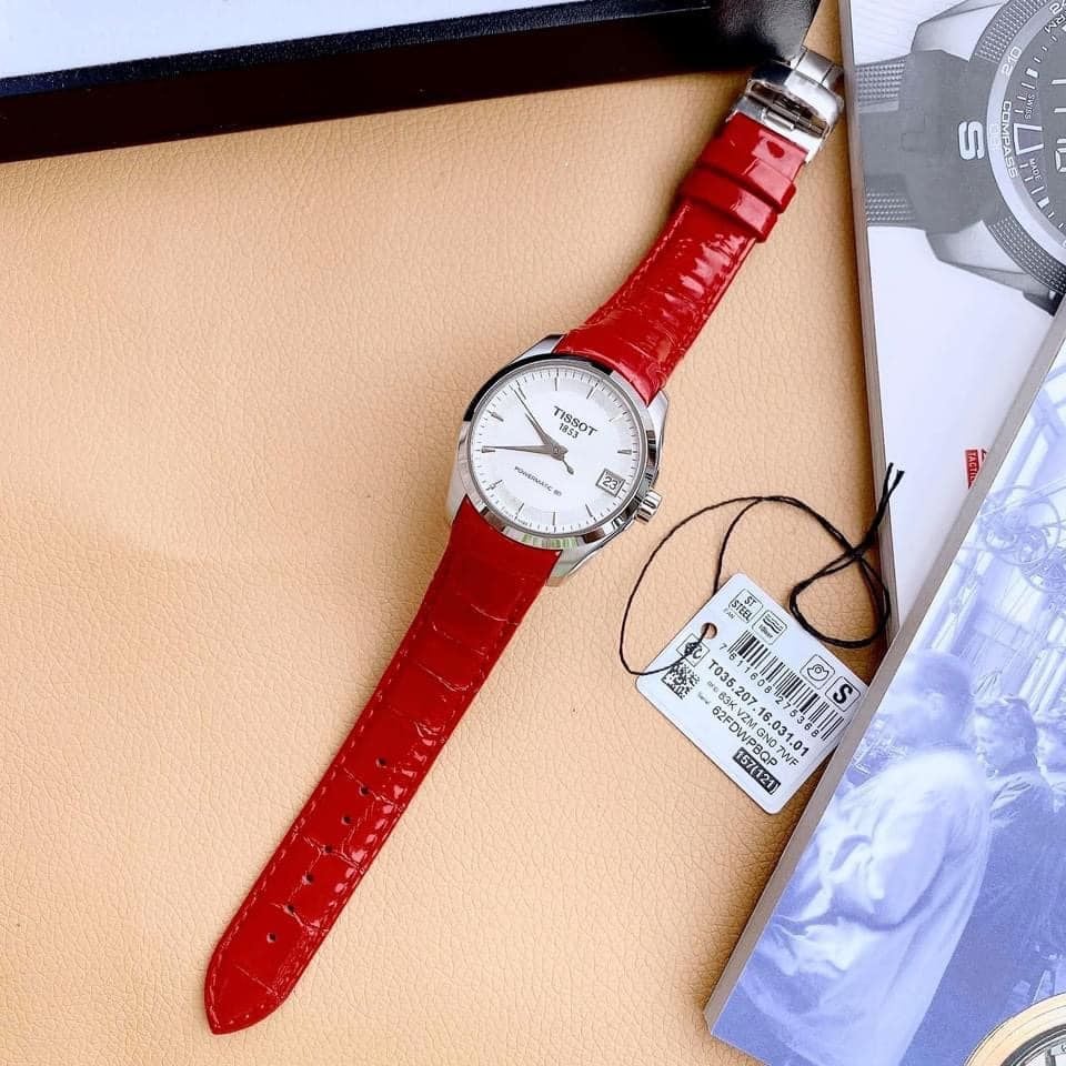 Tissot Couturier Lady Silver Dial Red Leather Strap Watch for Women