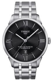 Tissot Chemin Des Tourelles Powermatic 80 Black Dial Silver Steel Strap Watch For Men - T099.407.11.058.00