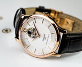 Tissot Tradition Powermatic 80 Open Heart Silver Dial Jam Tangan Tali Kulit Coklat Untuk Pria - T063.907.36.038.00