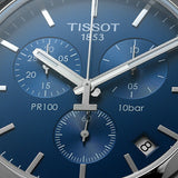 Tissot PR 100 Chronograph Blue Dial Silver Mesh Bracelet Watch for Men - T101.417.11.041.00