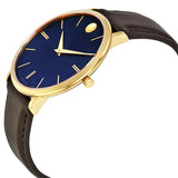 Movado Ultra Slim Blue Dial Brown Leather Strap Watch For Men - 0607088