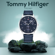 Tommy Hilfiger Brad Chronograph Quartz Blue Dial Blue Leather Strap Watch For Men - 1710387