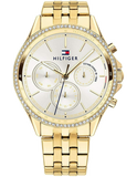 Tommy Hilfiger Ari Multifunction Diamonds Silver Dial Gold Steel Strap Watch for Women - 1781977