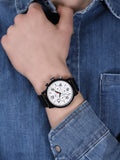 Tommy Hilfiger Jake Multi Function Quartz White Dial Black Leather Strap Watch for Men - 1791235