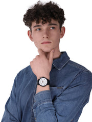 Tommy Hilfiger Jake Multi Function Quartz White Dial Black Leather Strap Watch for Men - 1791235