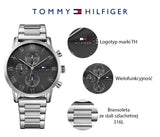 Tommy Hilfiger Kane Chronograph Quartz Grey Dial Silver Steel Strap Watch for Men - 1791397