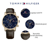 Tommy Hilfiger Kane Chronograph Quartz Blue Dial Brown Leather Strap Watch for Men - 1791399