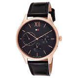 Tommy Hilfiger Damon Quartz Black Dial Black Leather Strap Watch for Men - 1791419