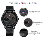 Tommy Hilfiger Damon Quartz Black Dial Black Mesh Bracelet Watch for Men - 1791420